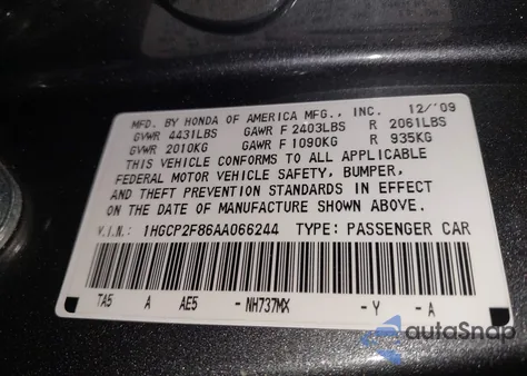 2010 Honda Accord 2.4 Ex-L from USA, damaged, VIN 1HGCP2F86AA066244